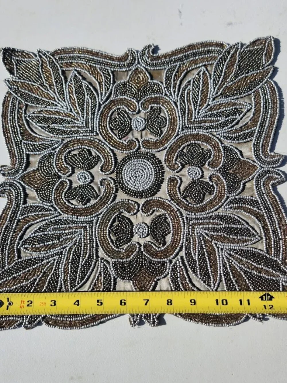 Embroidered Beaded Square Placemat Table Setting Holiday Christmas Decor Silver